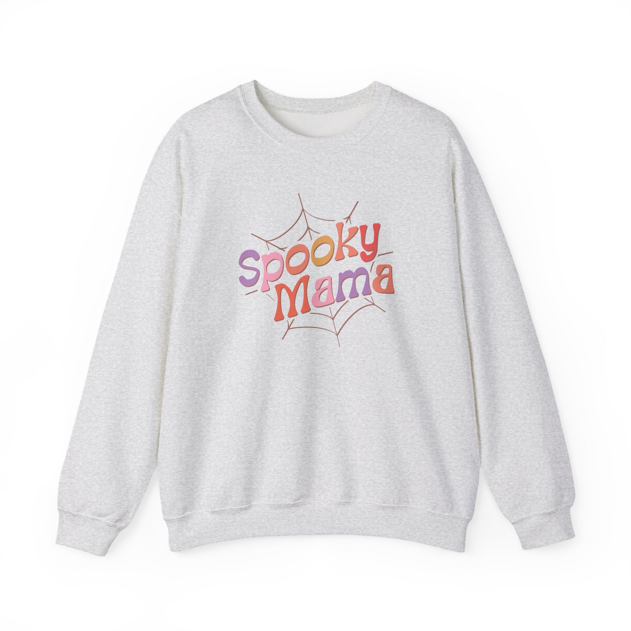 Spooky Mama Sweatshirt — Halloween Mom Crewneck with Retro Spiderweb Design