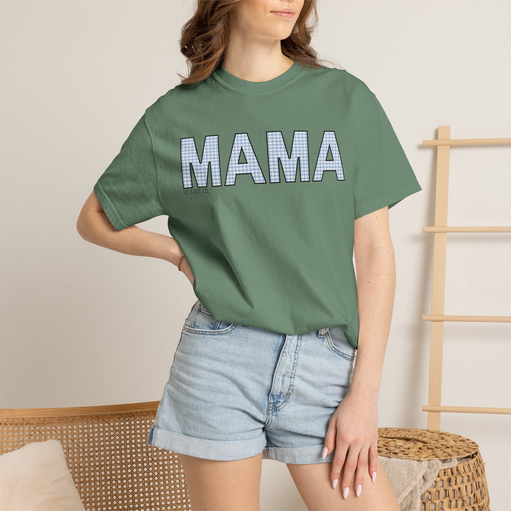 MAMA gingham block letters T-Shirt | mom shirt, mama tee