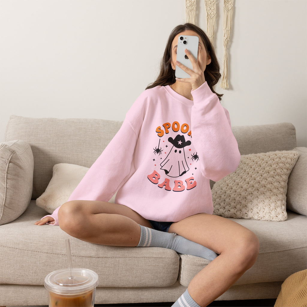 Spooky Babe Crewneck Sweatshirt — Cute Halloween Ghost Pullover