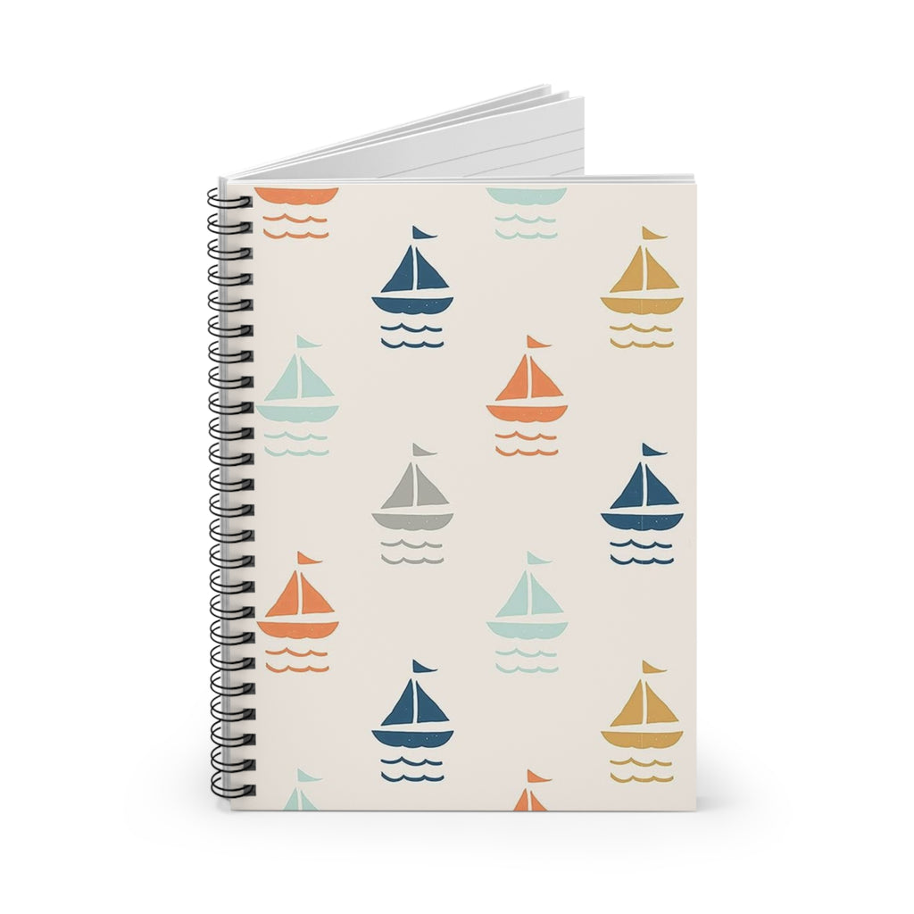 Sailboat Pattern Spiral Notebook — Ruled Journal for Kids & Travel Notes