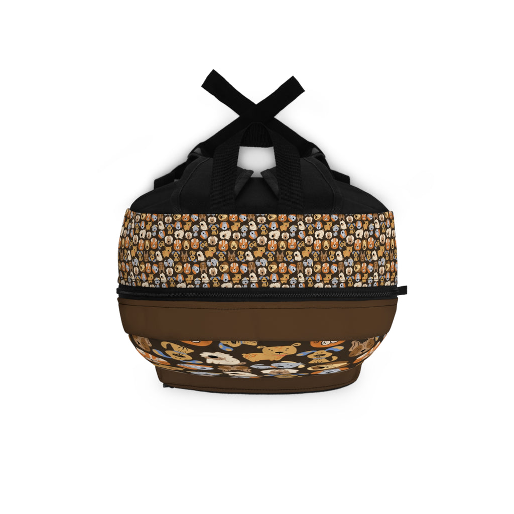 Cute Puppy Pattern Backpack — Brown Dog Print School & Travel Bag