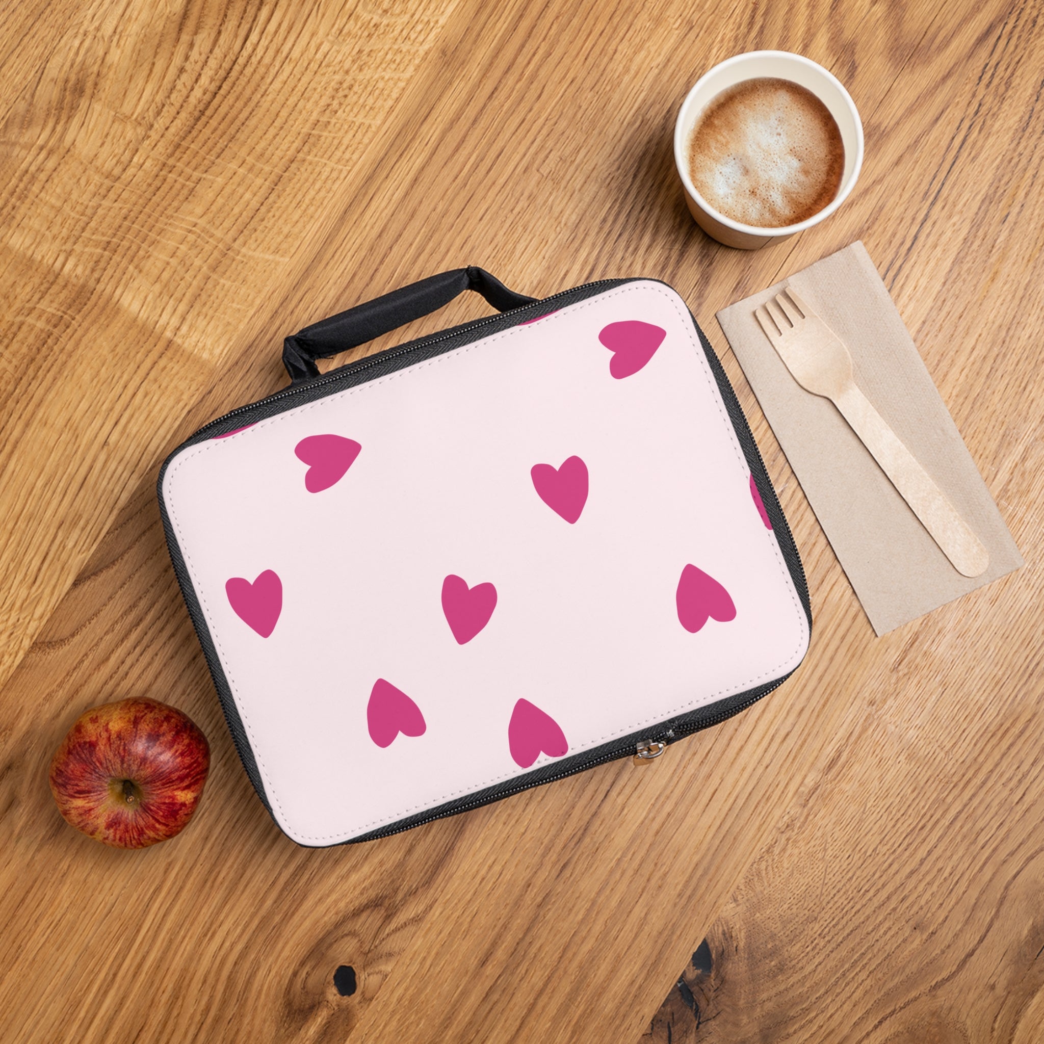 Pink Heart Pattern Lunch Bag — Cute Insulated Kids & Adult Bento Tote
