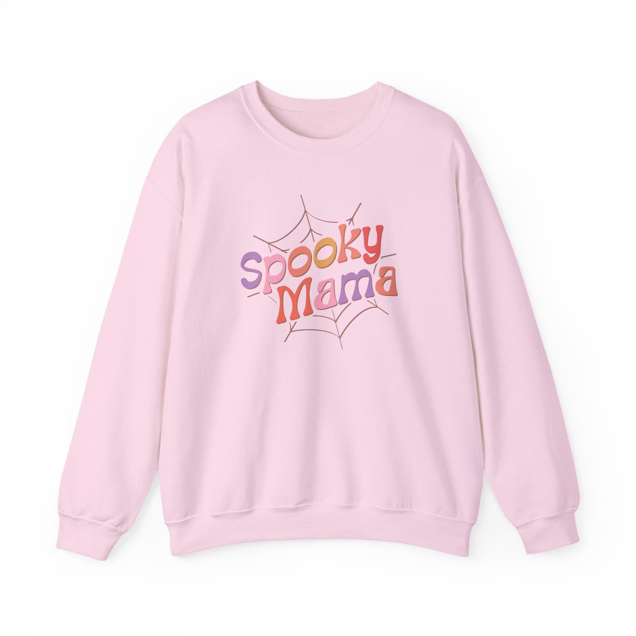 Spooky Mama Sweatshirt — Halloween Mom Crewneck with Retro Spiderweb Design