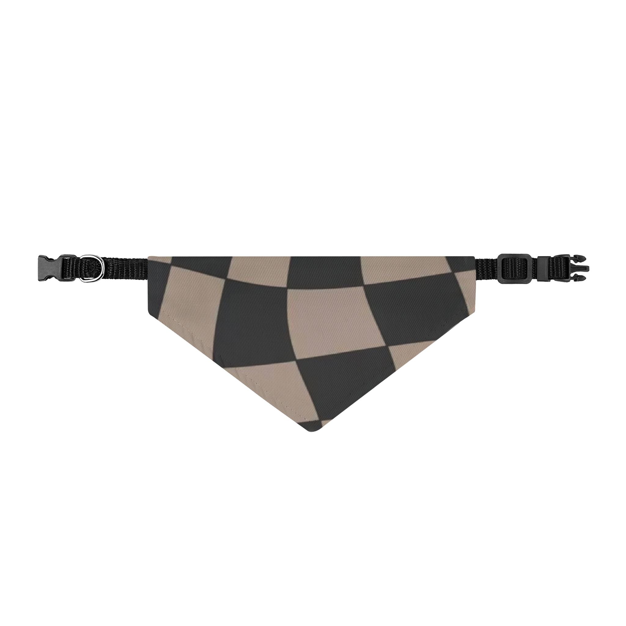 Checkerboard Clip-On Pet Bandana — Neutral Beige & Black Dog Collar Accessory