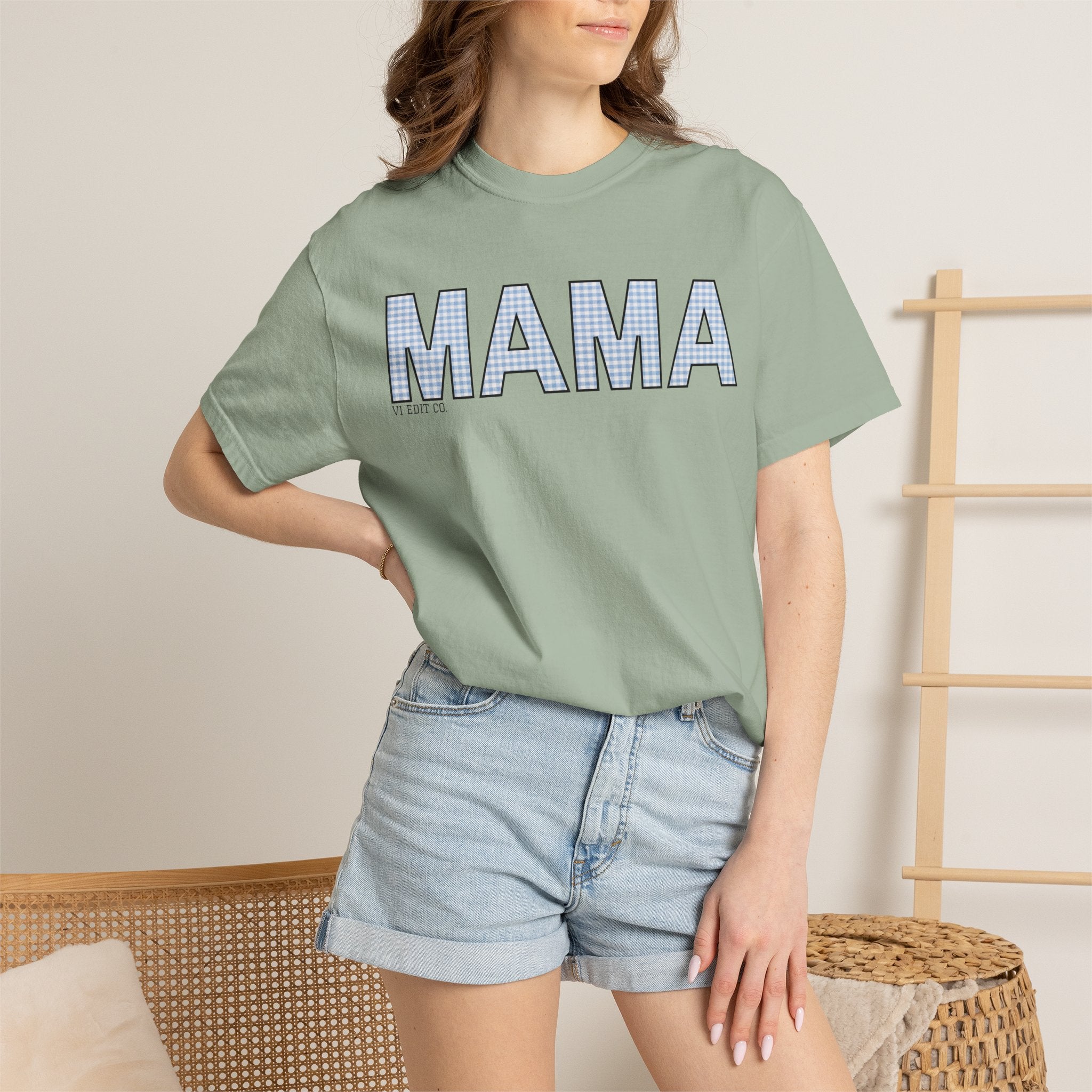 MAMA gingham block letters T-Shirt | mom shirt, mama tee