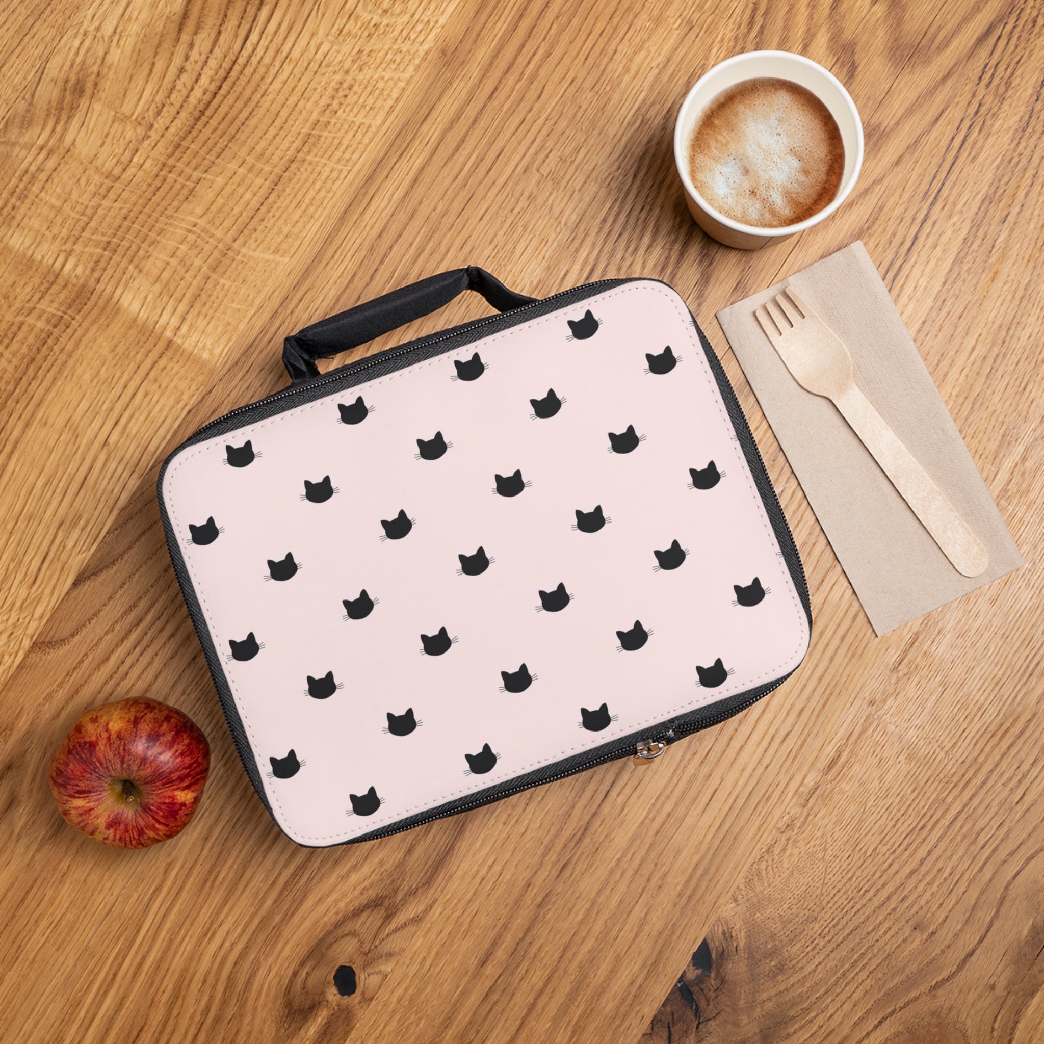 Cat Pattern Lunch Bag — Pink Cute Kitty Insulated Lunchbox