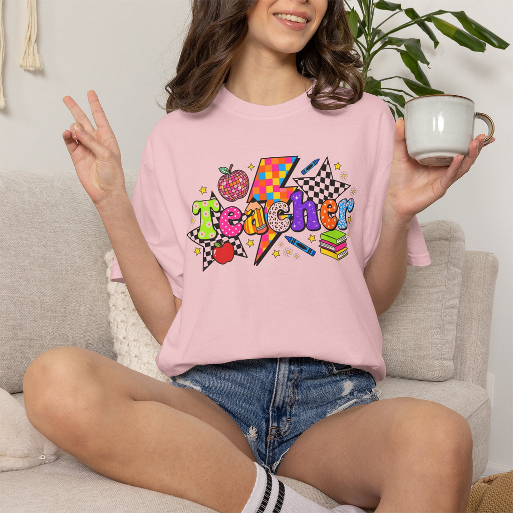 Teacher Pop Art T‑Shirt — Colorful Back-to-School Teacher Gift