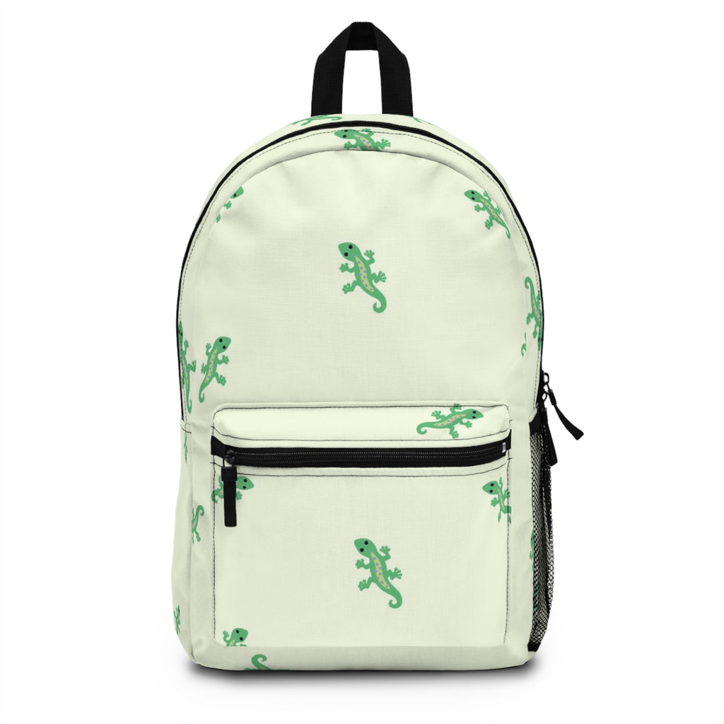 Lime Gecko Pattern Backpack — Cute Green Lizard Print School Bag