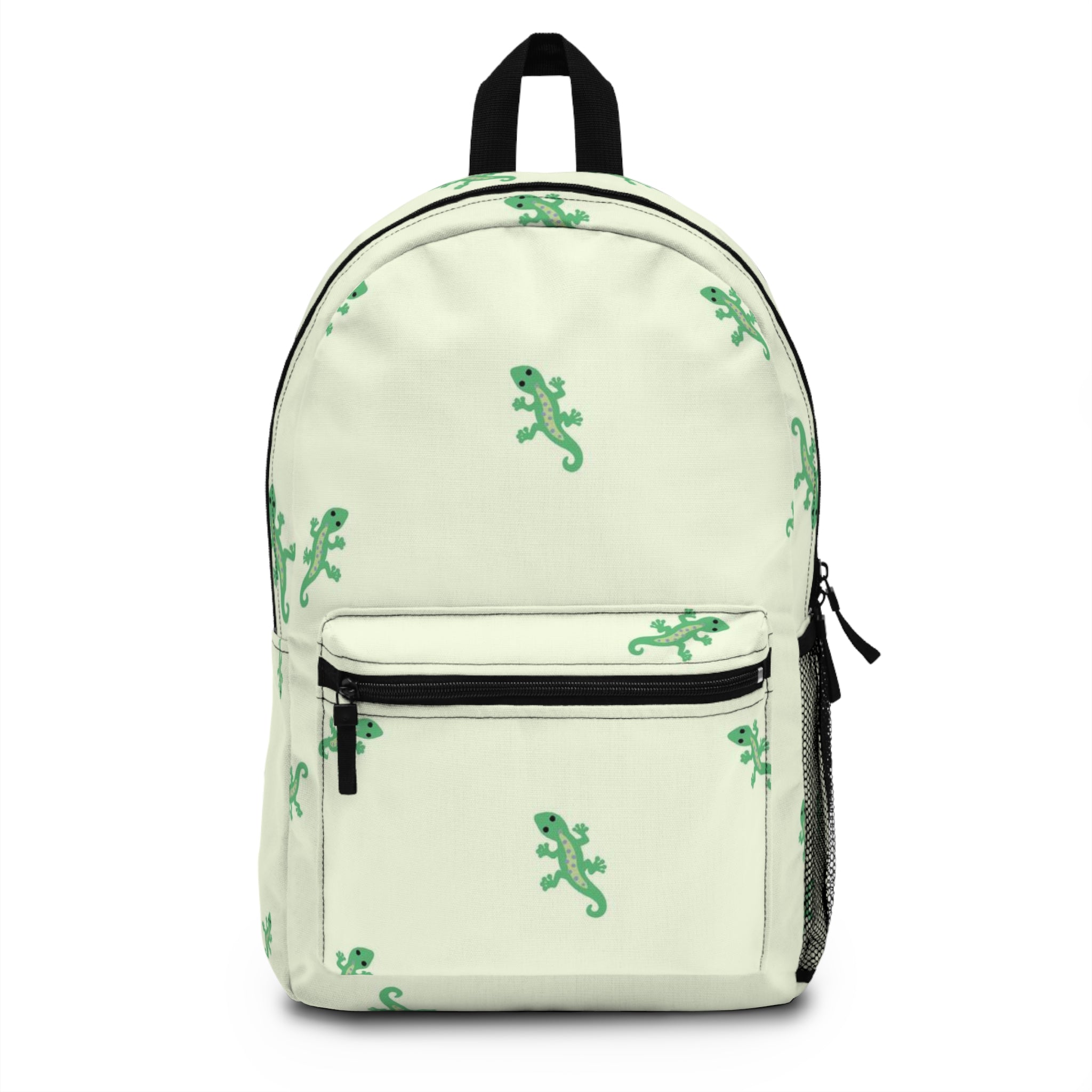 Lime Gecko Pattern Backpack — Cute Green Lizard Print School Bag