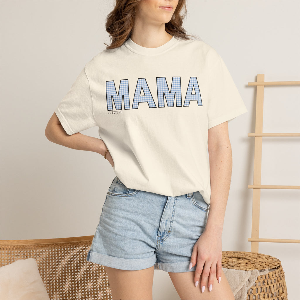 MAMA gingham block letters T-Shirt | mom shirt, mama tee