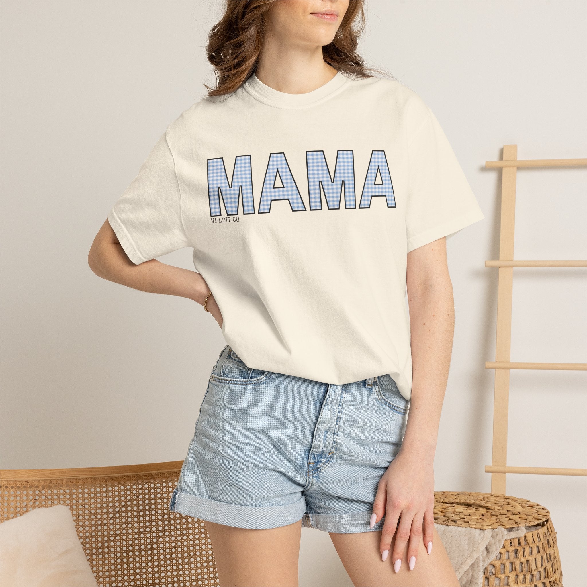 MAMA gingham block letters T-Shirt | mom shirt, mama tee