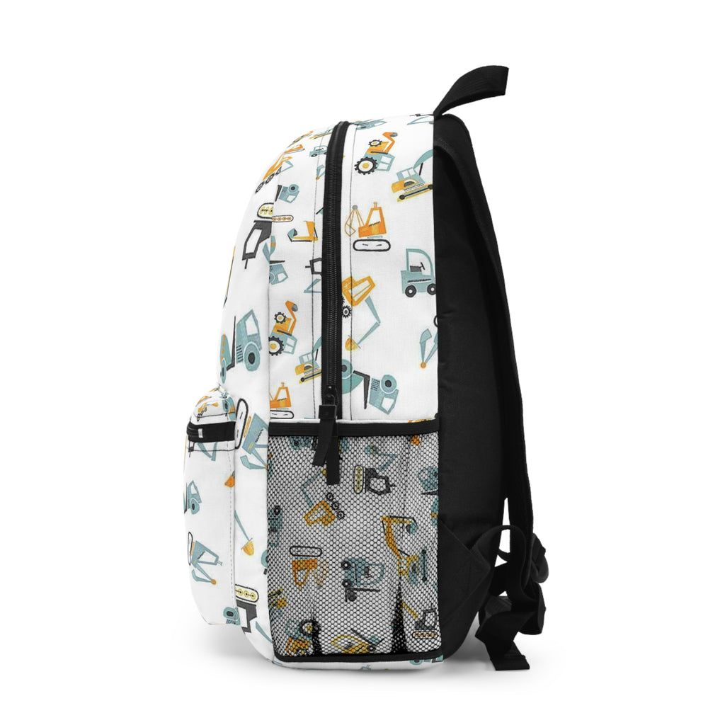 Construction Vehicles Kids Backpack — Cute Excavator & Crane Pattern