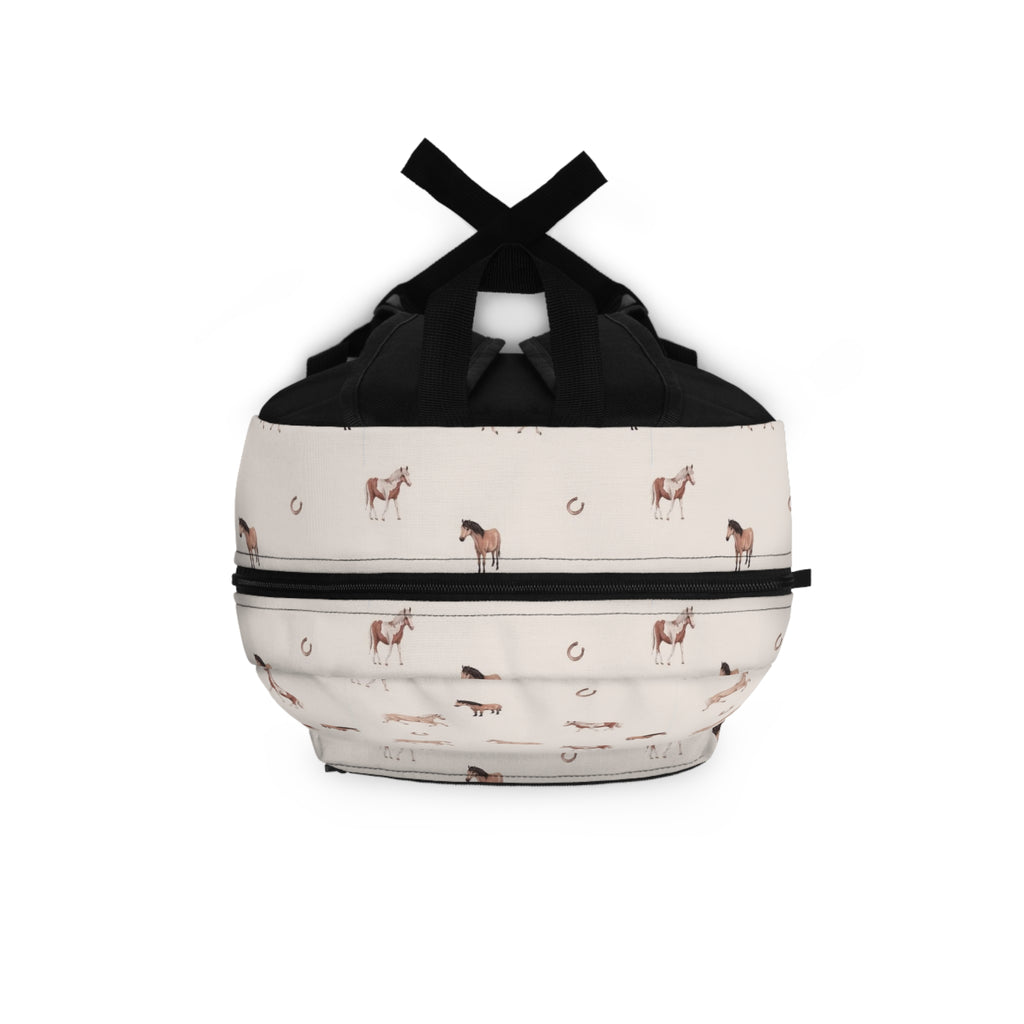 Cream Horse Pattern Backpack – Cute Equestrian Kids School Bag