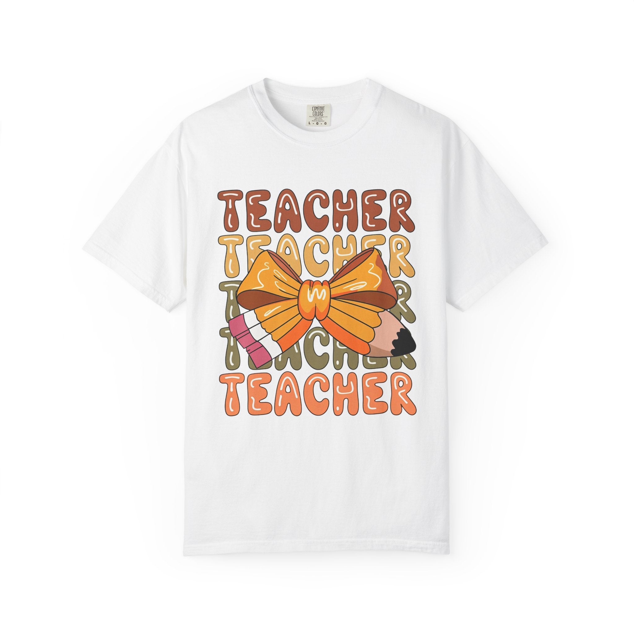 Teacher Bow Graphic T-Shirt — Cute Pencil & Ribbon Teacher Shirt for Educators