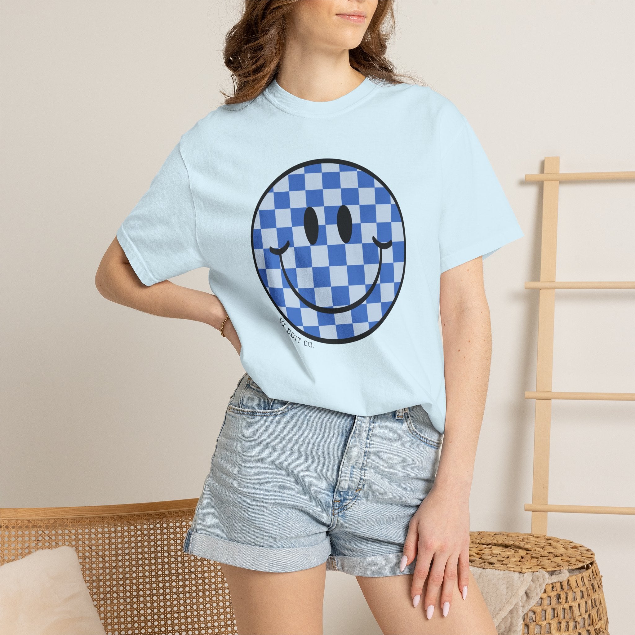 Blue Checkerboard Smiley T-shirt | Mama Who Loves Her Boy Tee
