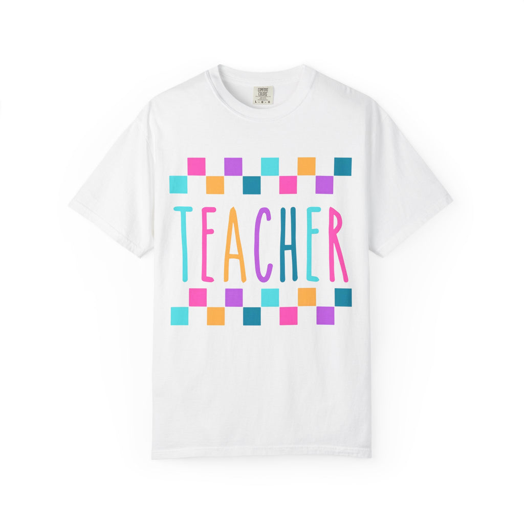 Colorful Checker 'Teacher' T-Shirt | Teacher Tee, School Staff Shirt