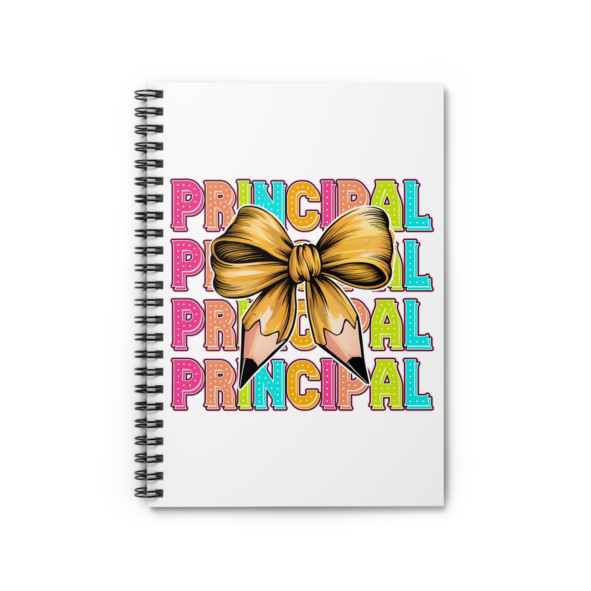 Principal Notebook — Colorful School Leader Spiral Journal with Gold Bow
