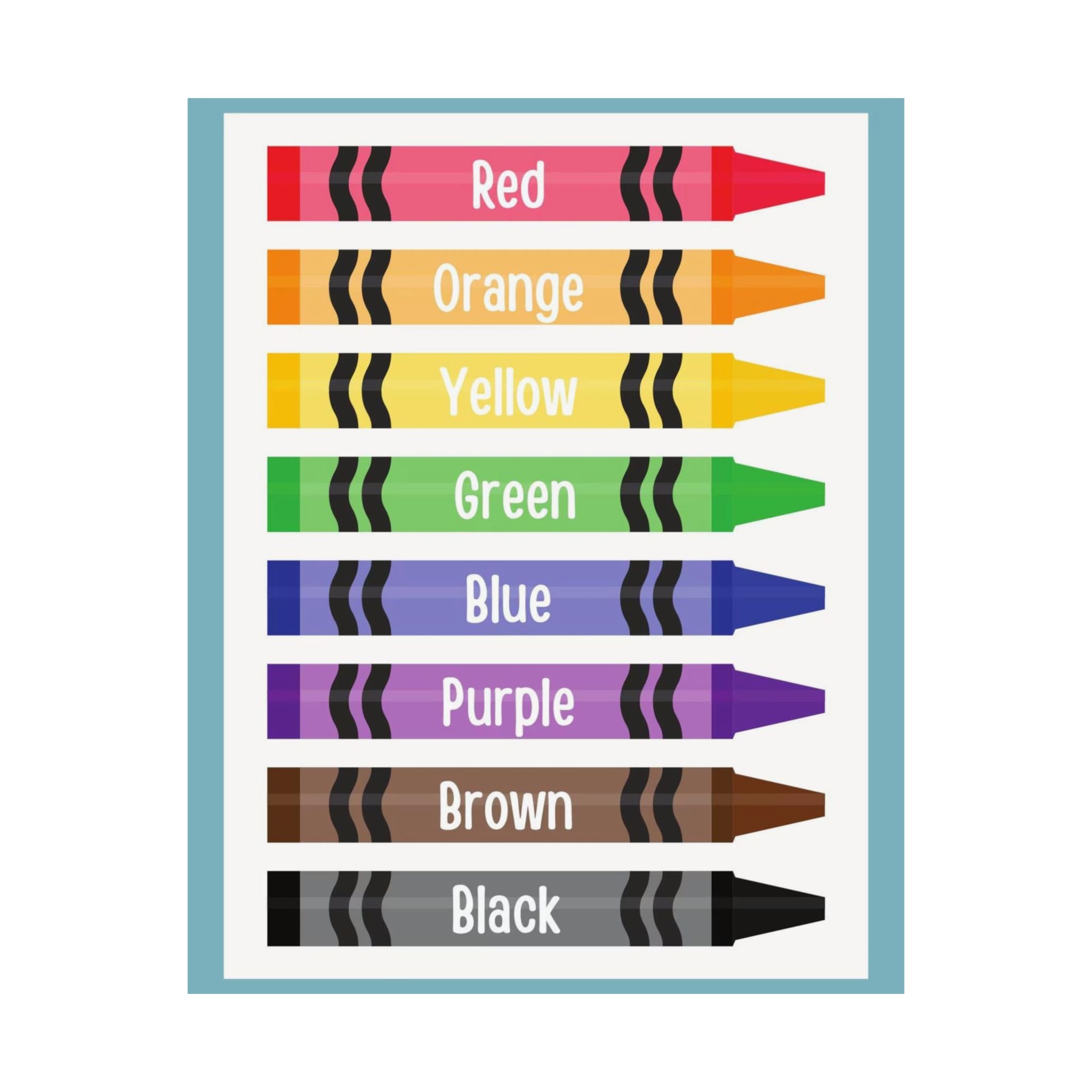 Color Crayon Chart Poster — Educational Classroom Wall Art