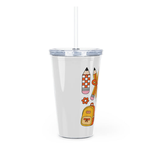 Back to School Plastic Tumbler with Straw — Cute School Supplies Design
