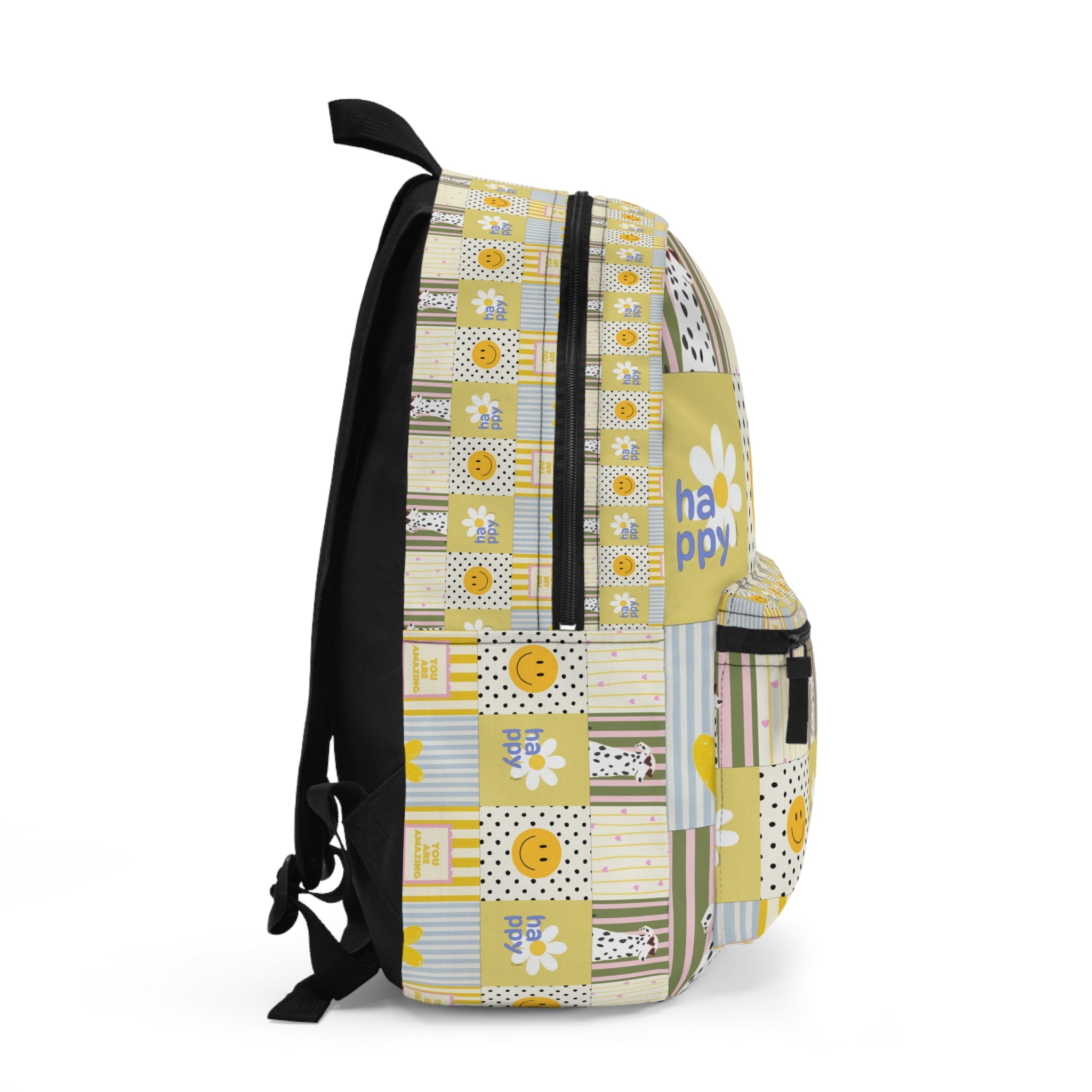 Happy Patchwork Backpack — Smiley Daisy Print School & Travel Bag