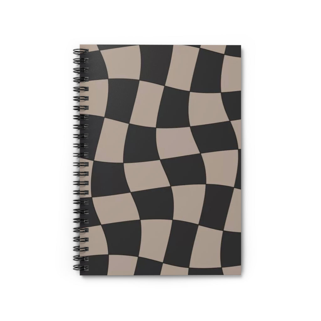 Wavy Checkerboard Spiral Notebook — Neutral Retro Pattern Ruled Journal