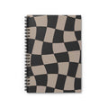 Wavy Checkerboard Spiral Notebook — Neutral Retro Pattern Ruled Journal