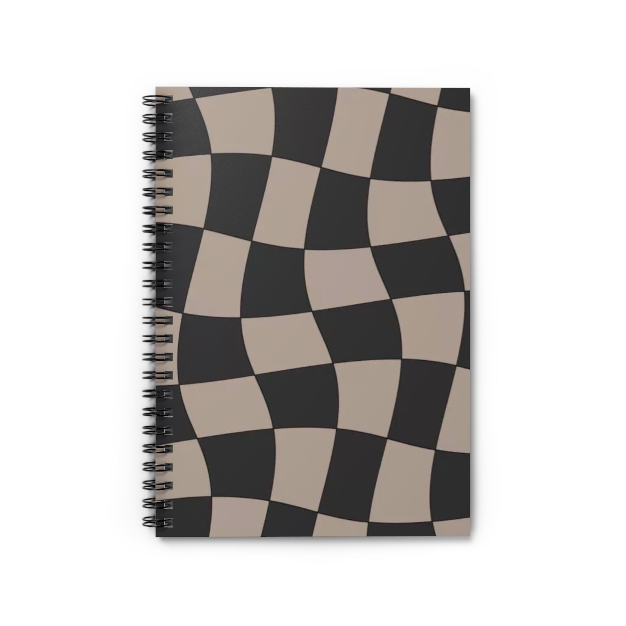 Wavy Checkerboard Spiral Notebook — Neutral Retro Pattern Ruled Journal