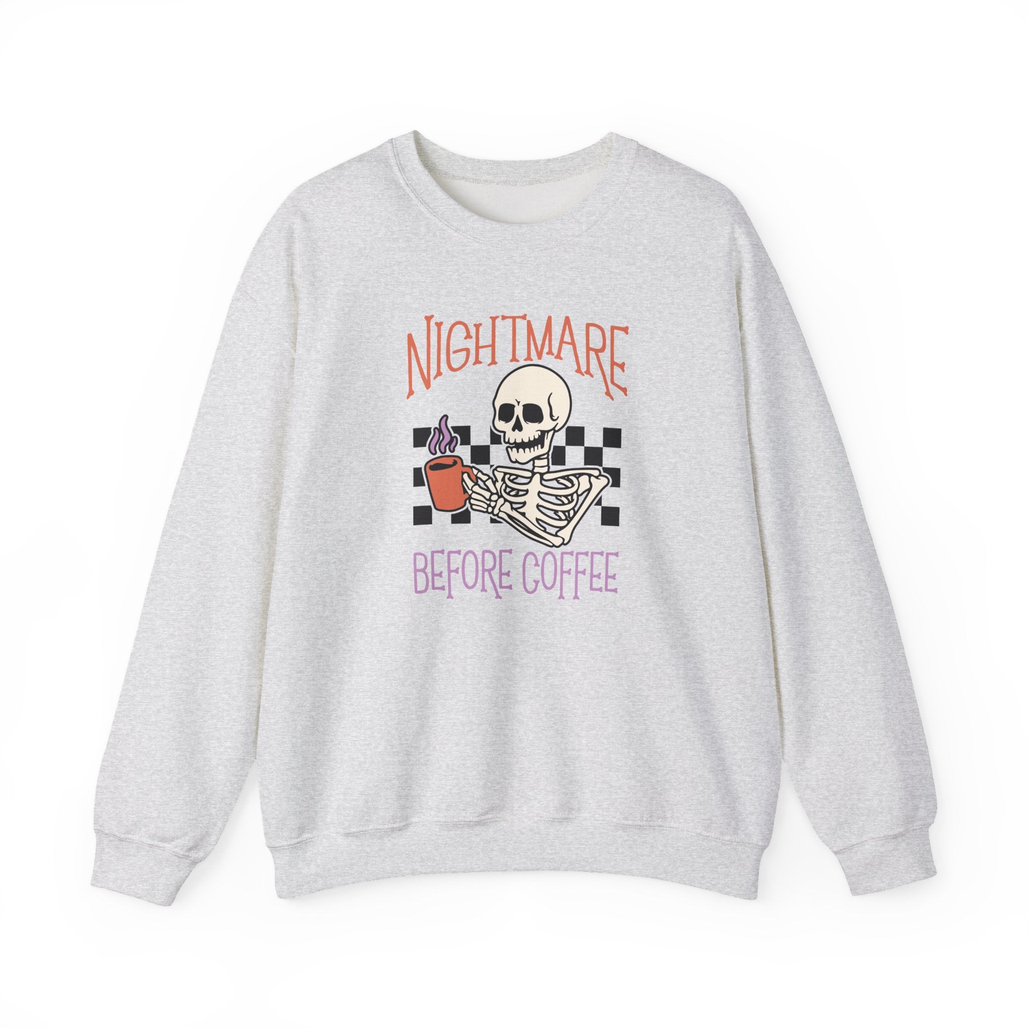 Crewneck Sweatshirt — "Nightmare Before Coffee" Skeleton Coffee Graphic