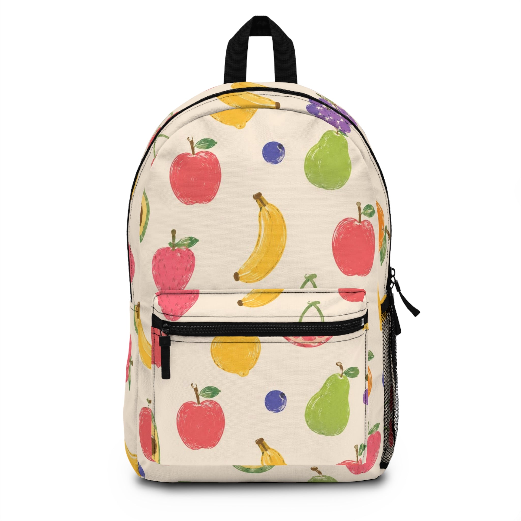 Fruit Pattern Backpack – Watercolor Apples, Bananas & Pears Print