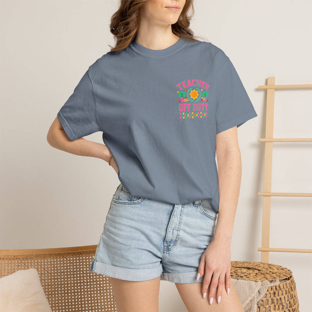 Teacher Off Duty T-Shirt | Beach Sun Palm Trees Retro Checkerboard