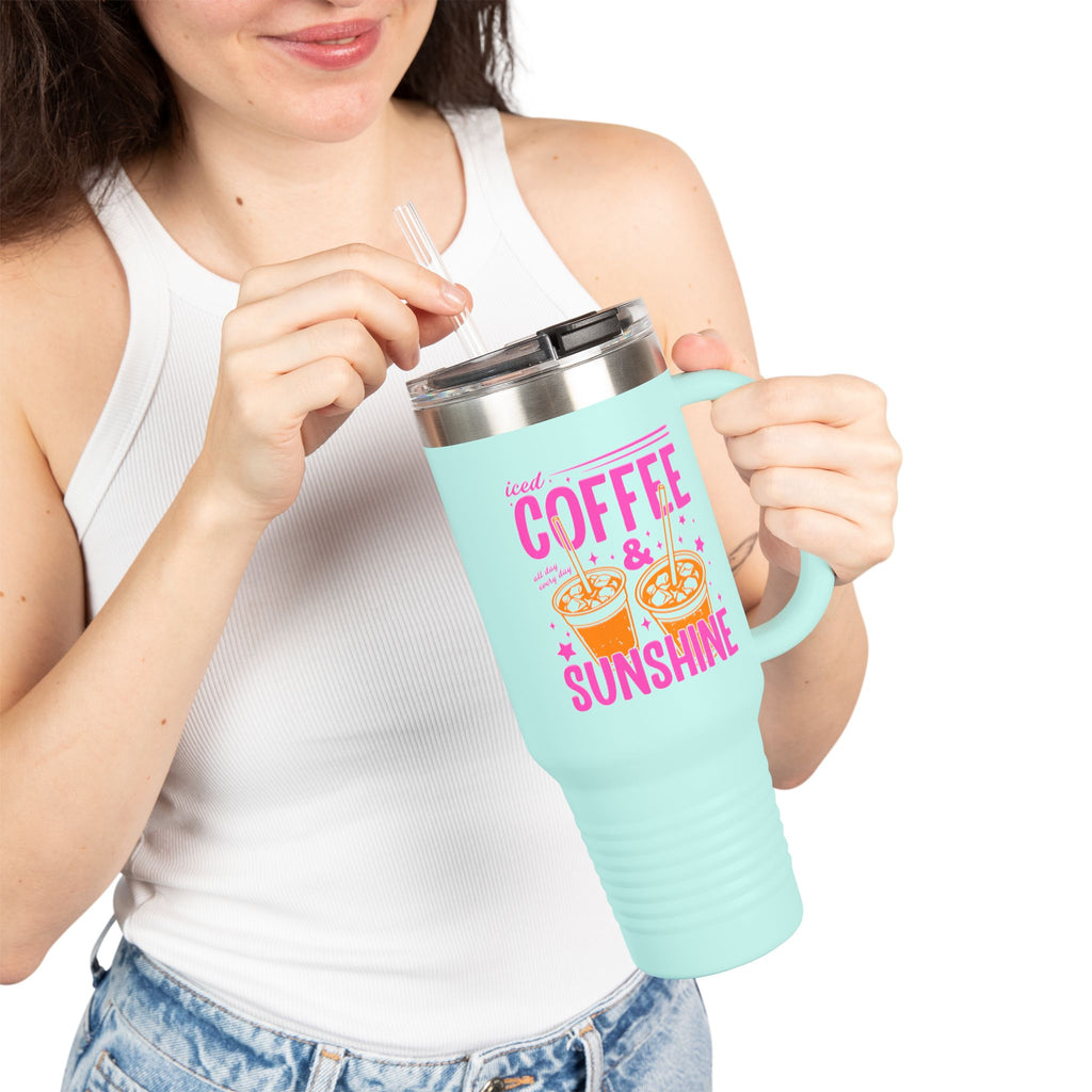 40oz Insulated Travel Mug - "Coffee & Sunshine" Tropical Iced Latte Tumbler