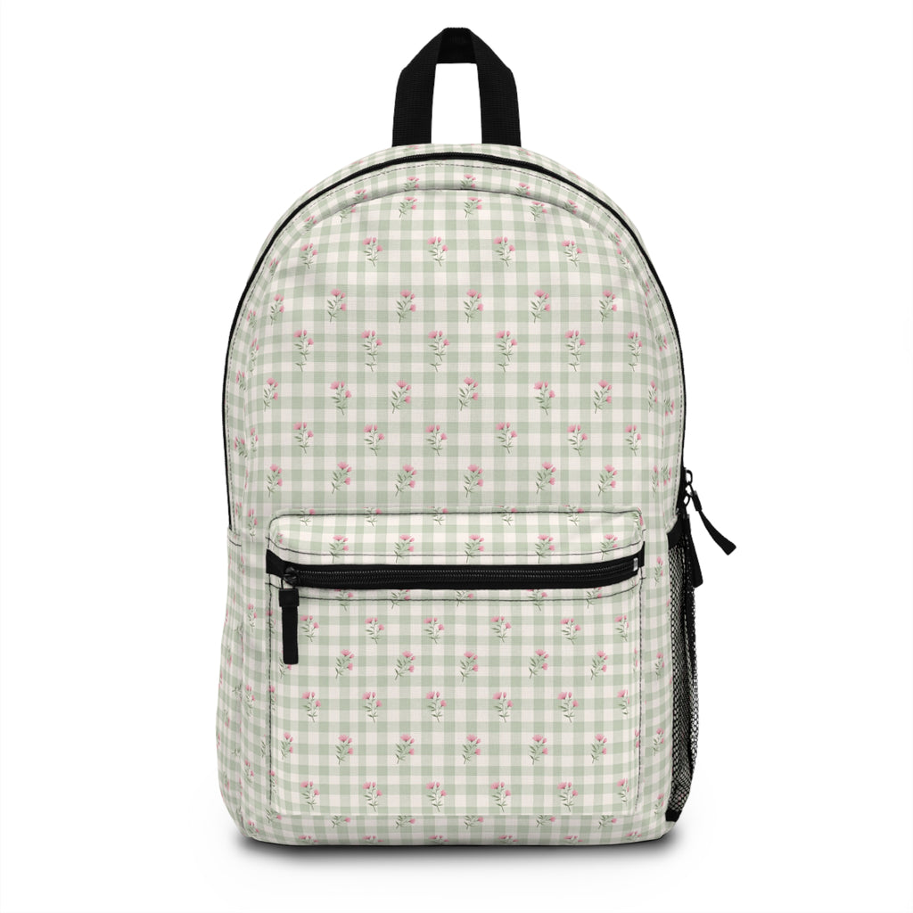 Floral Gingham Backpack – Pastel Pink Rose Check School & Everyday Bag