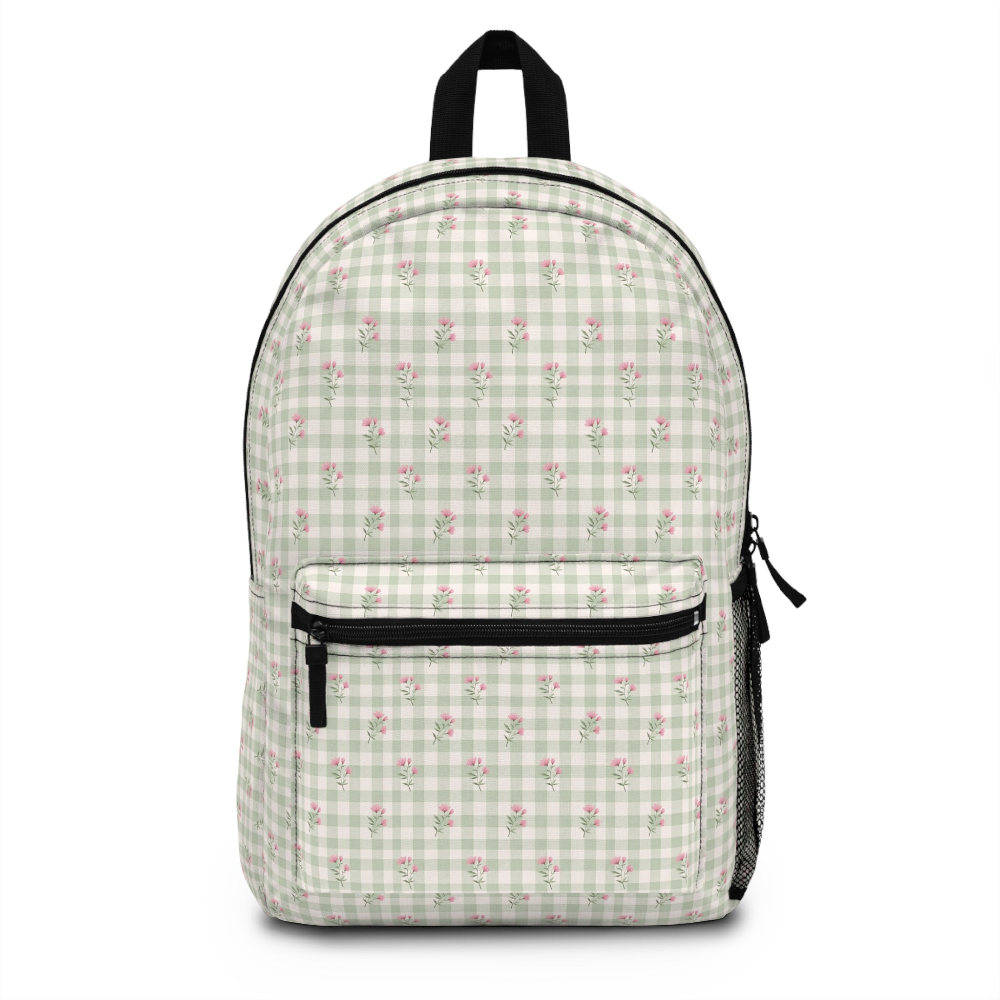 Floral Gingham Backpack – Pastel Pink Rose Check School & Everyday Bag