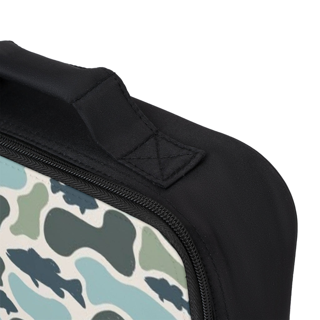 Fish Camo Lunch Bag — Insulated Kids’ Lunchbox with Blue-Green Camouflage Fish Pattern