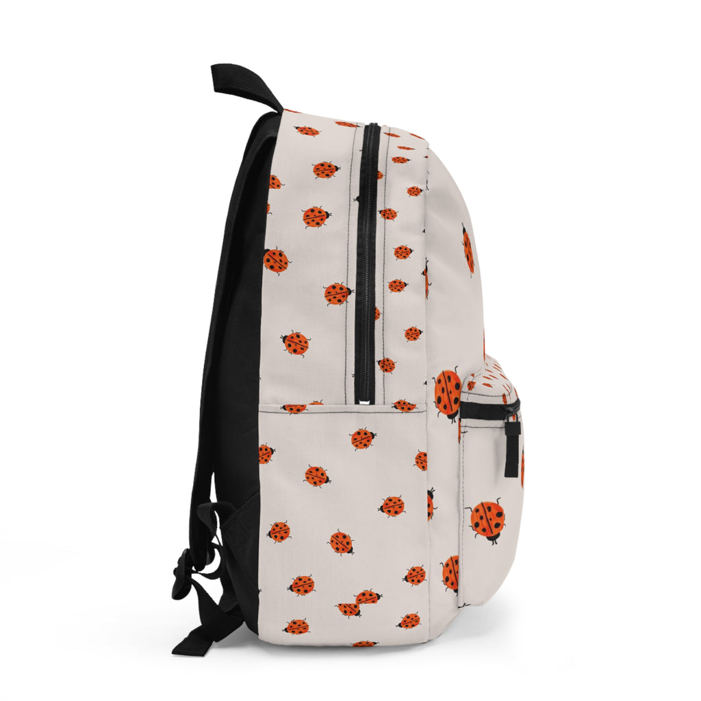 Ladybug Pattern Backpack — Cute White & Orange Bug Print School Bag