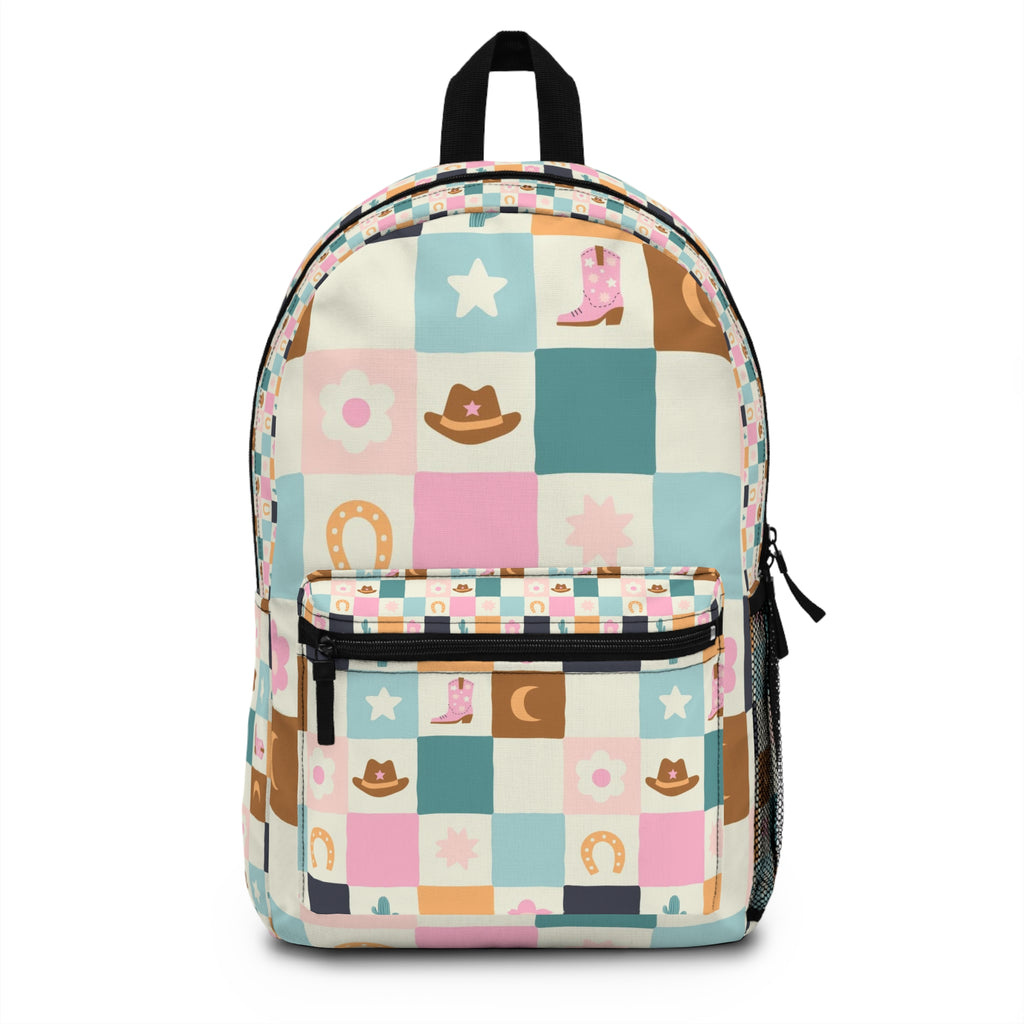Kids' Pastel Cowgirl Patchwork Backpack – Cute Western Print School Bag