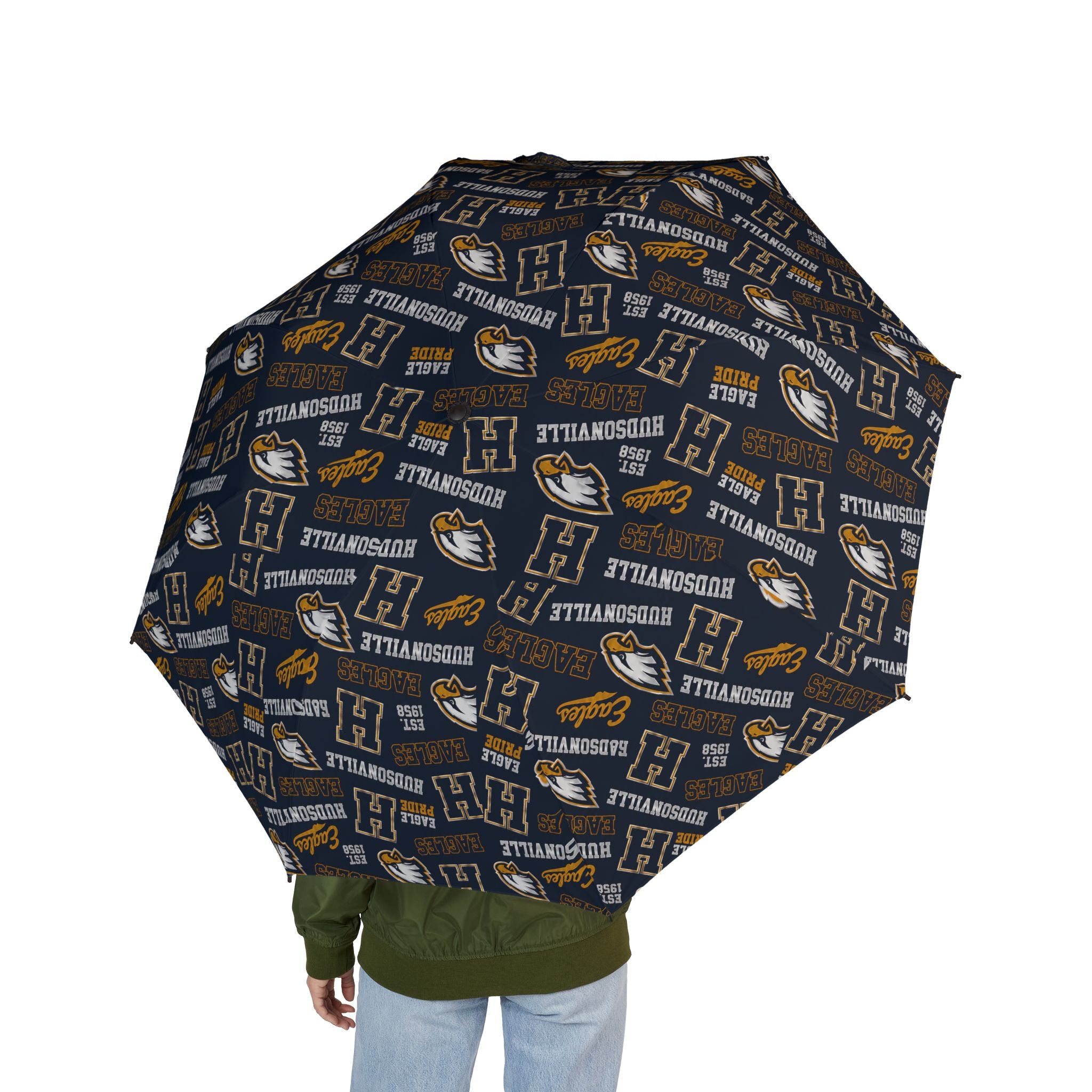 College Logo Foldable Umbrella — Patterned Team Emblem Rain Umbrella