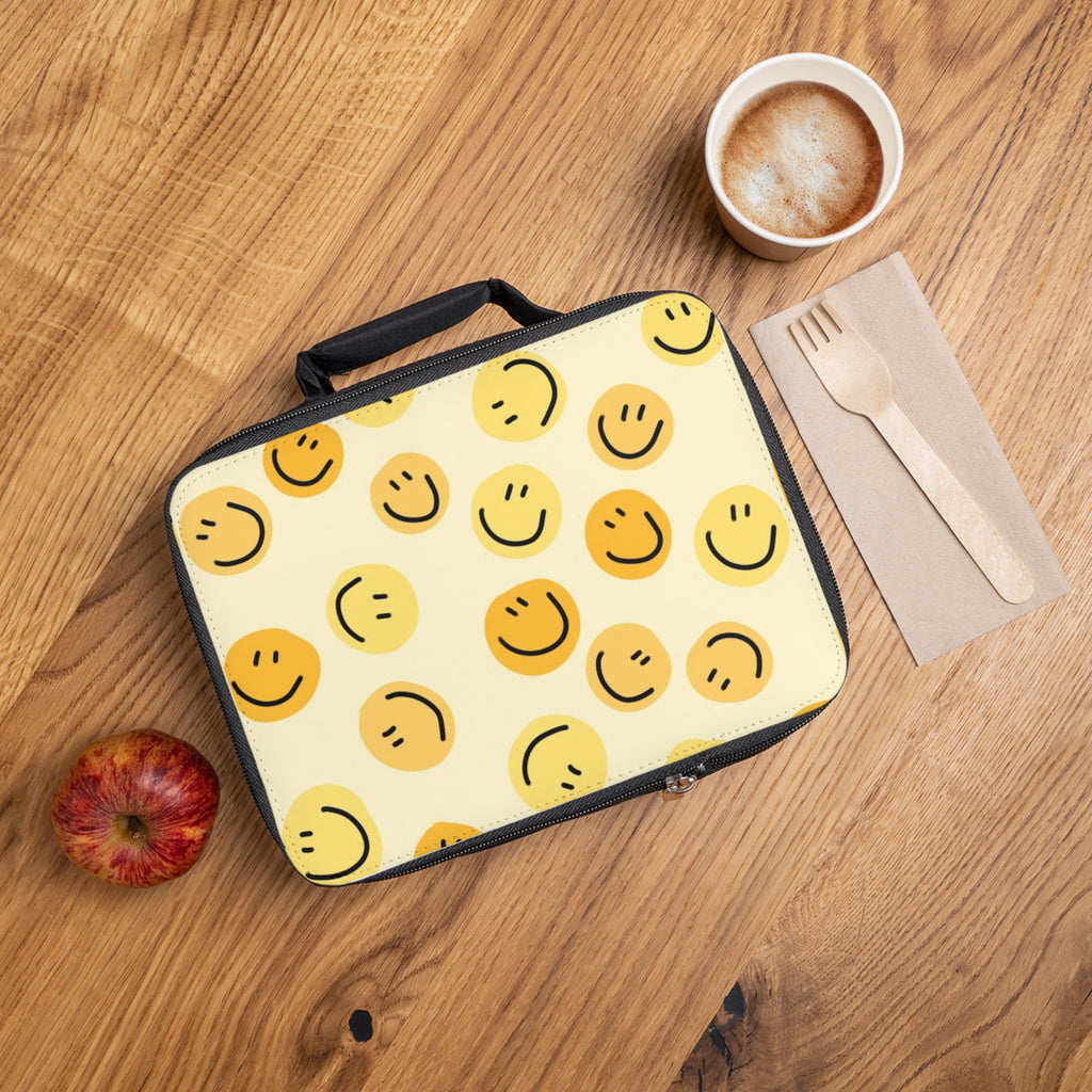 Smiley Face Lunch Bag — Cute Yellow Emoji Insulated Lunchbox