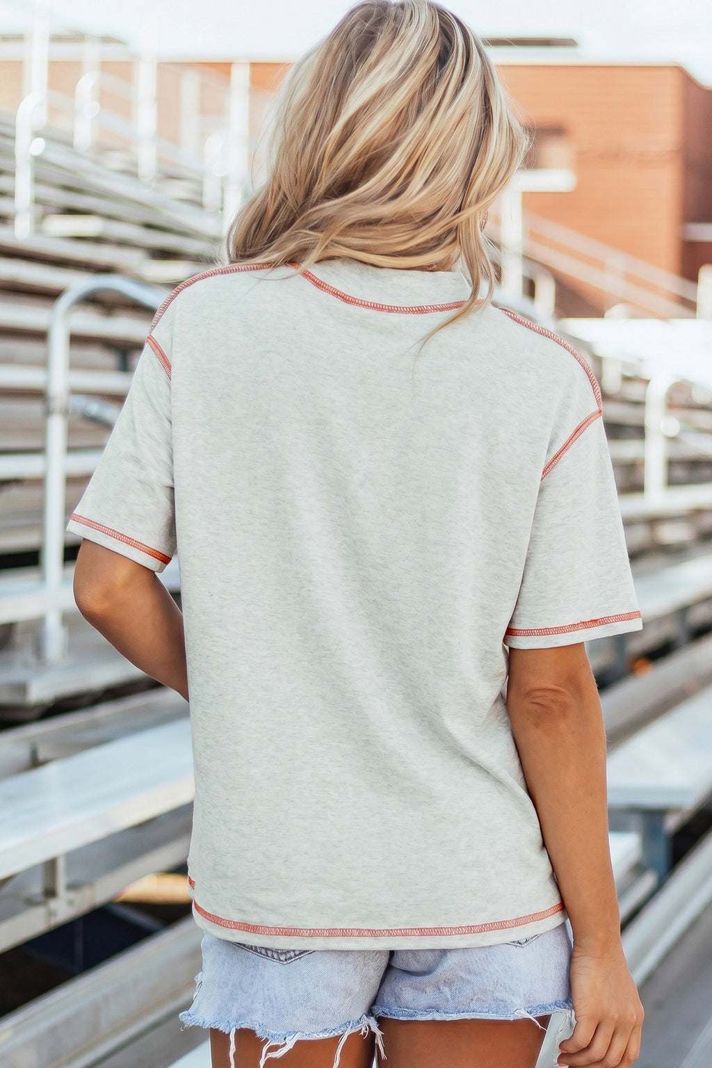 Light Grey Reversible Contrast-Stitched T-Shirt