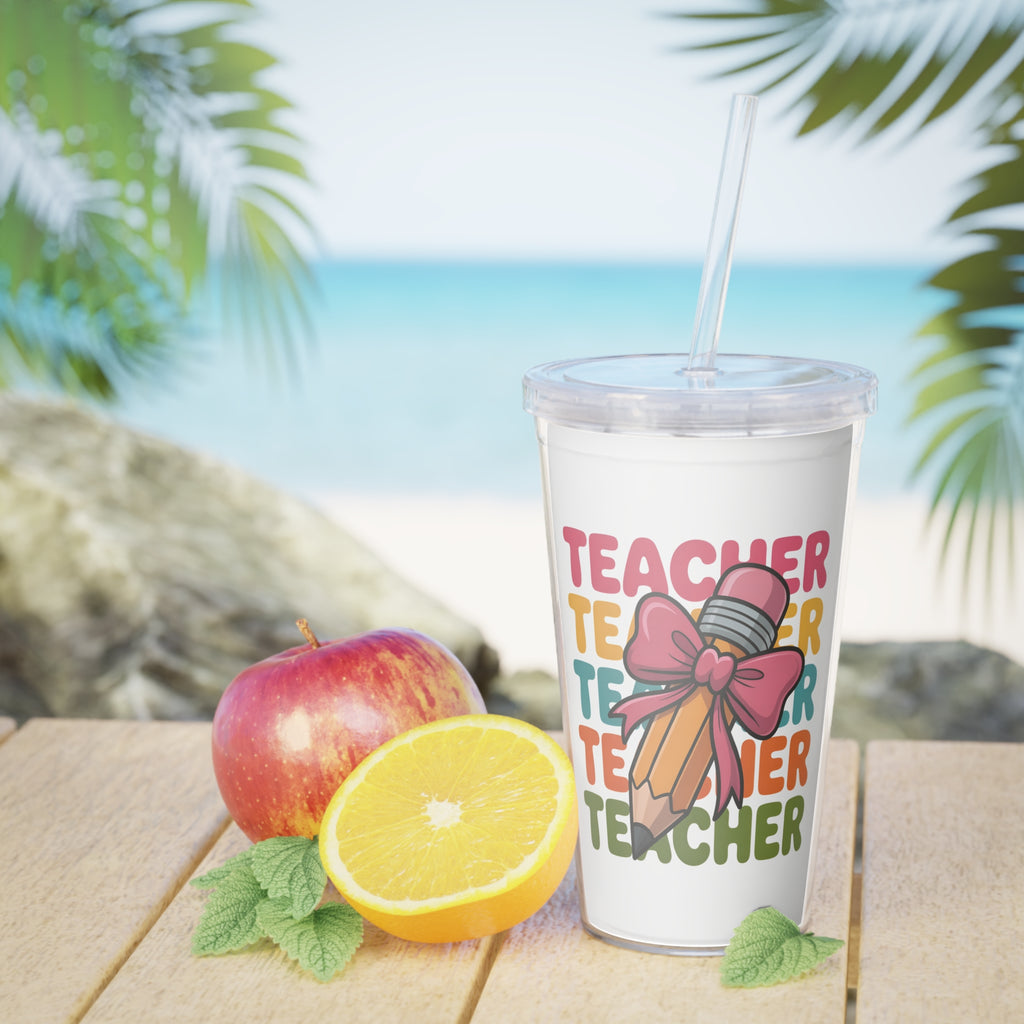 Teacher Pencil Tumbler with Straw — Colorful Teacher Gift Cup