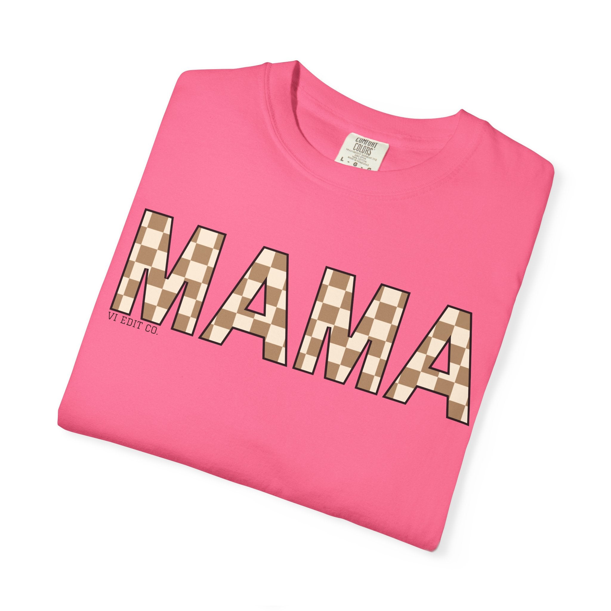 Mama Checkerboard T-Shirt | Mom Typography Tee, Neutral Plaid Letters