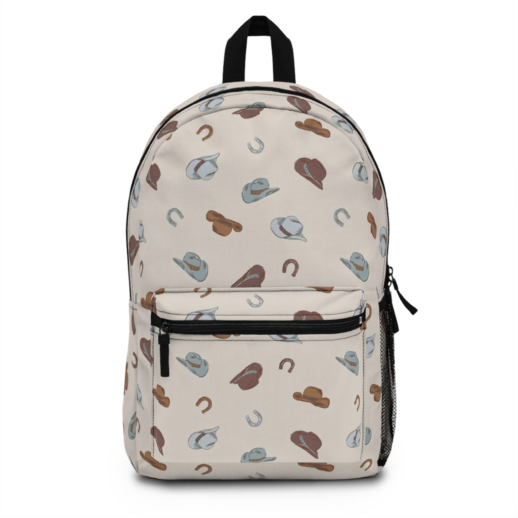 Cowboy Hat Pattern Backpack — Western Horseshoe Print School & Travel Bag