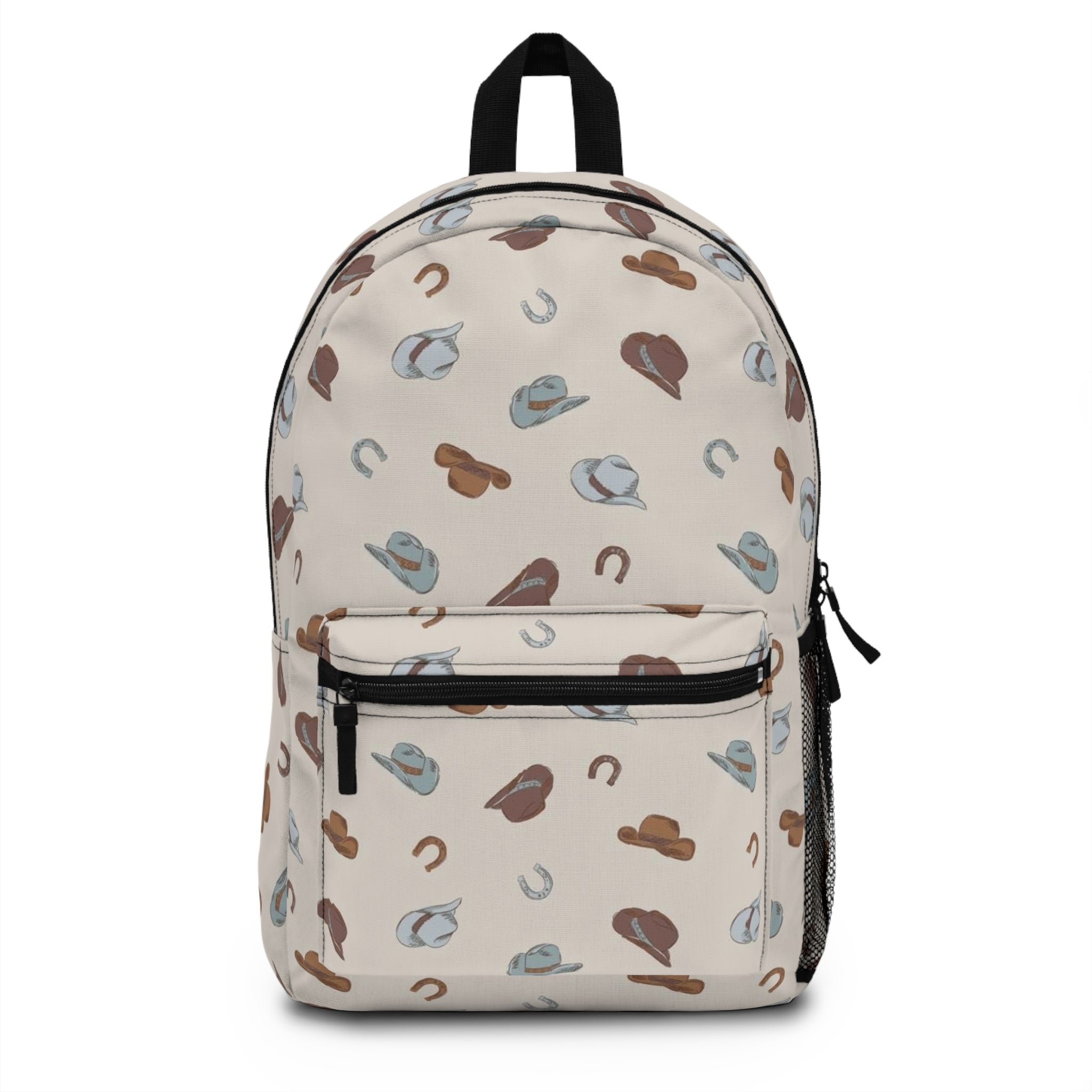 Cowboy Hat Pattern Backpack — Western Horseshoe Print School & Travel Bag