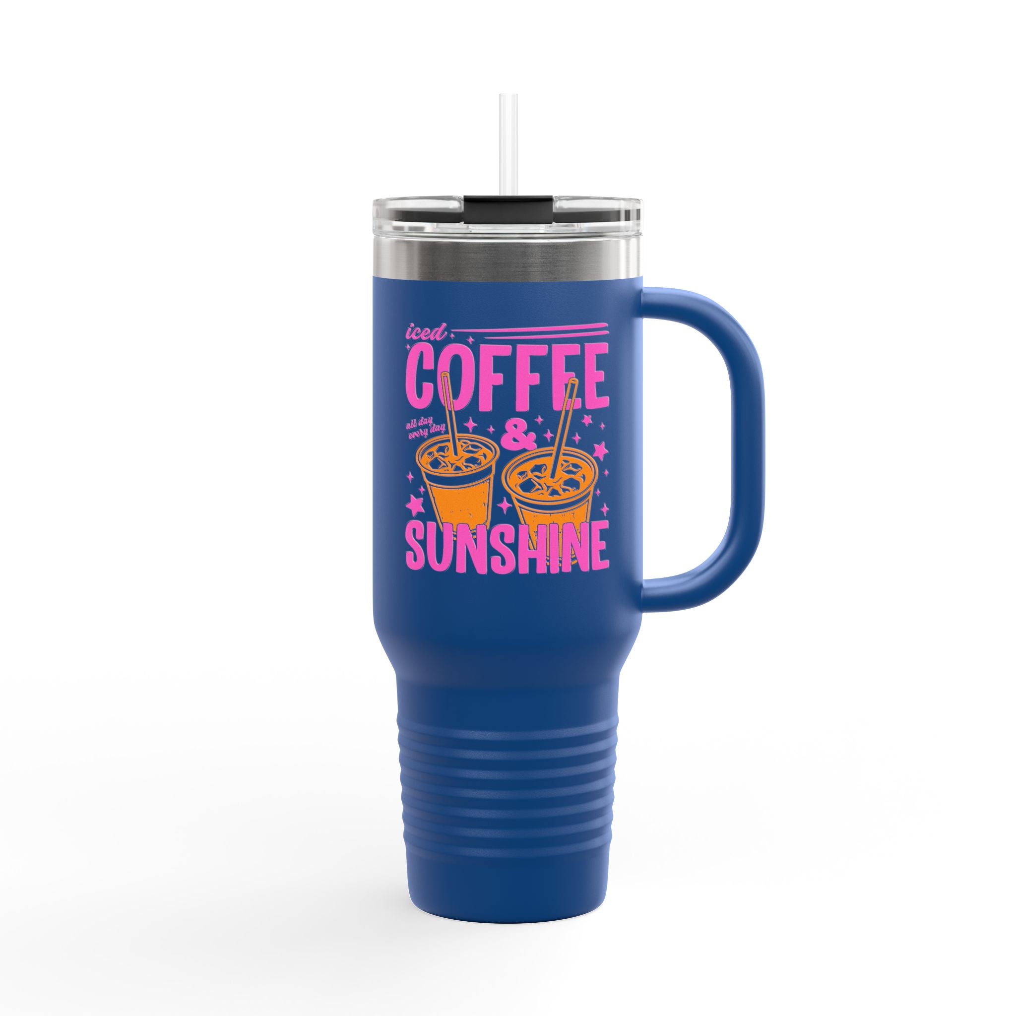 40oz Insulated Travel Mug - "Coffee & Sunshine" Tropical Iced Latte Tumbler