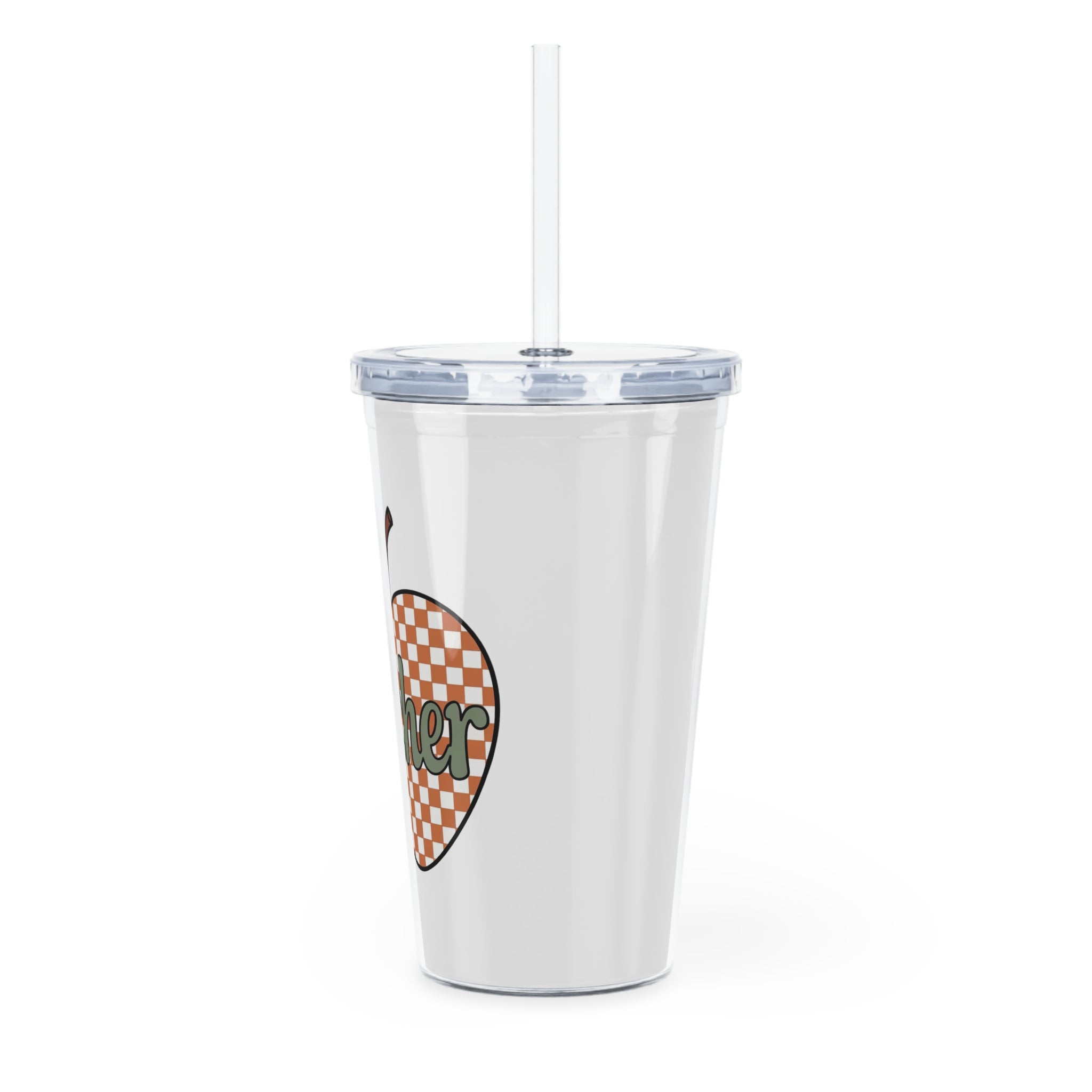 Teacher Checkered Apple Tumbler with Straw