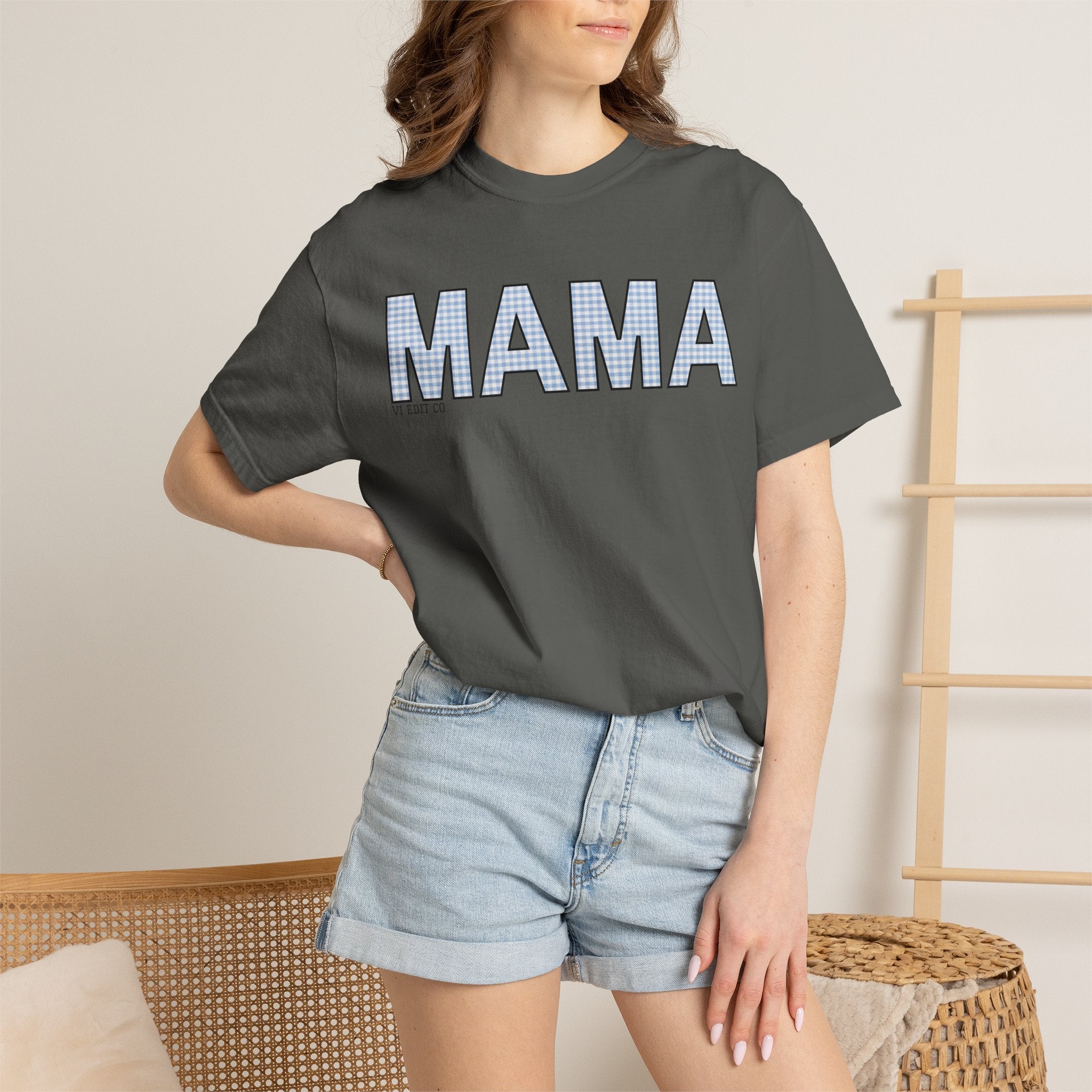 MAMA gingham block letters T-Shirt | mom shirt, mama tee