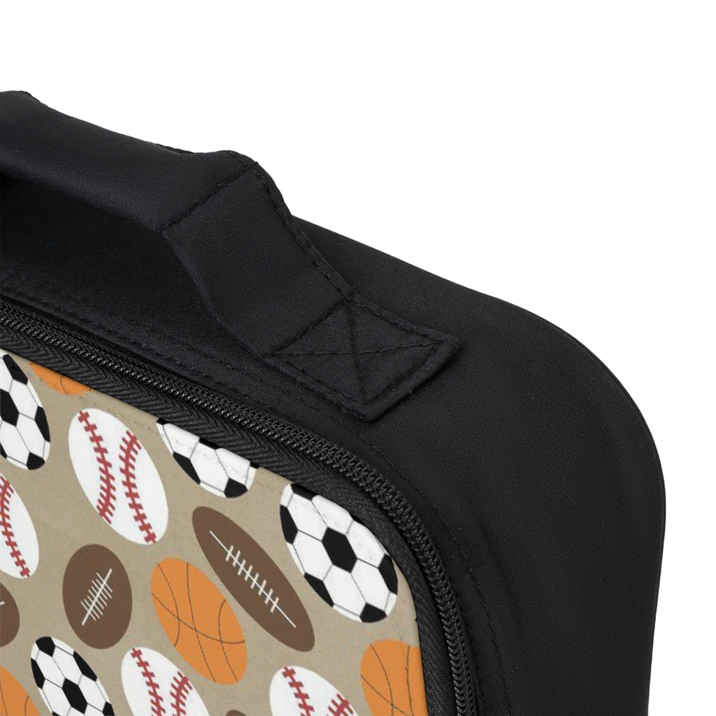 Sports Pattern Lunch Bag – Soccer, Baseball, Basketball & Football Kids Lunchbox