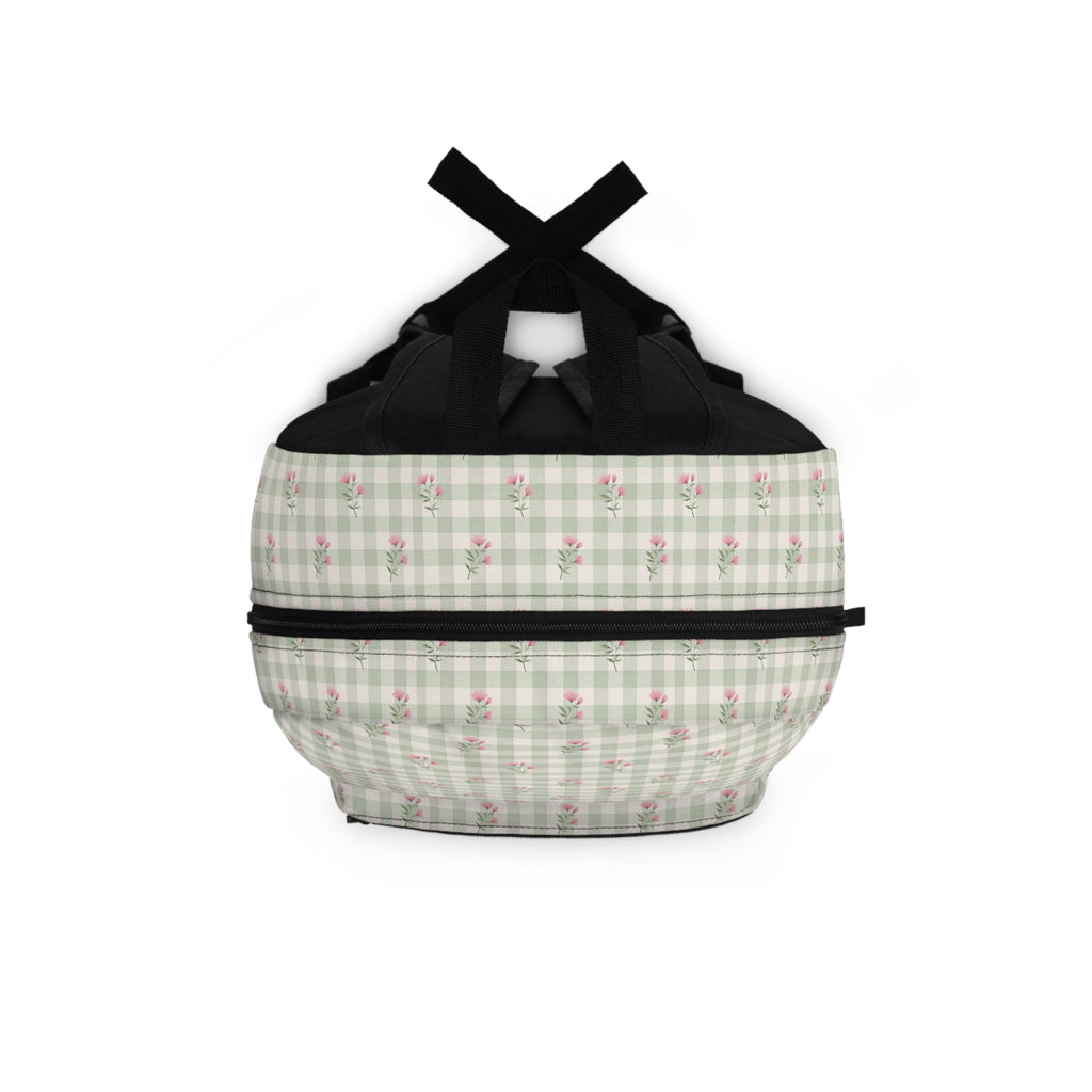 Floral Gingham Backpack – Pastel Pink Rose Check School & Everyday Bag