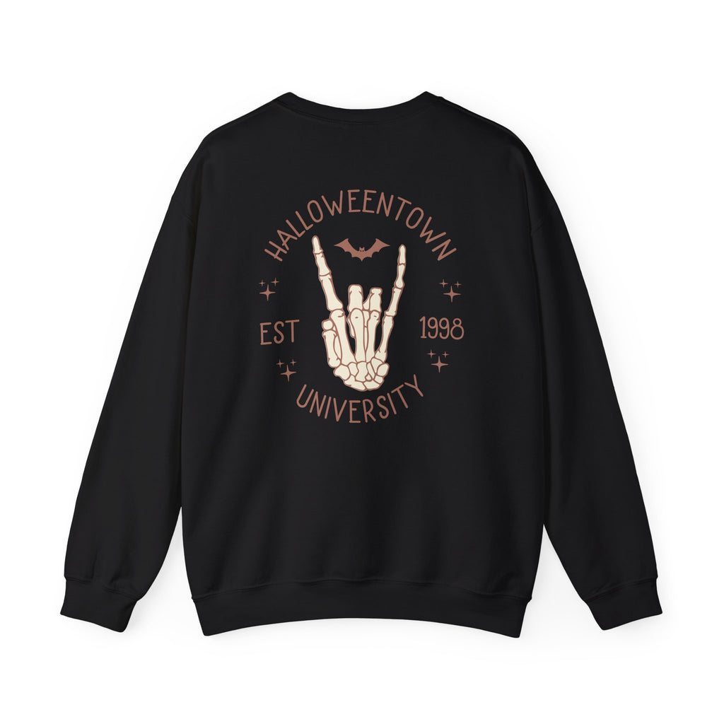 Halloweentown University Crewneck Sweatshirt — Skeleton Hand Rock On Pullover