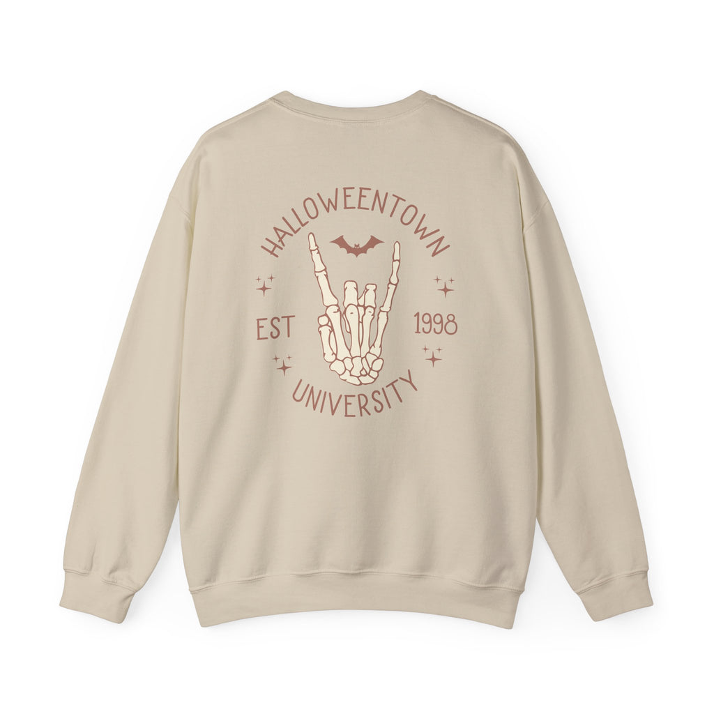 Halloweentown University Crewneck Sweatshirt — Skeleton Hand Rock On Pullover